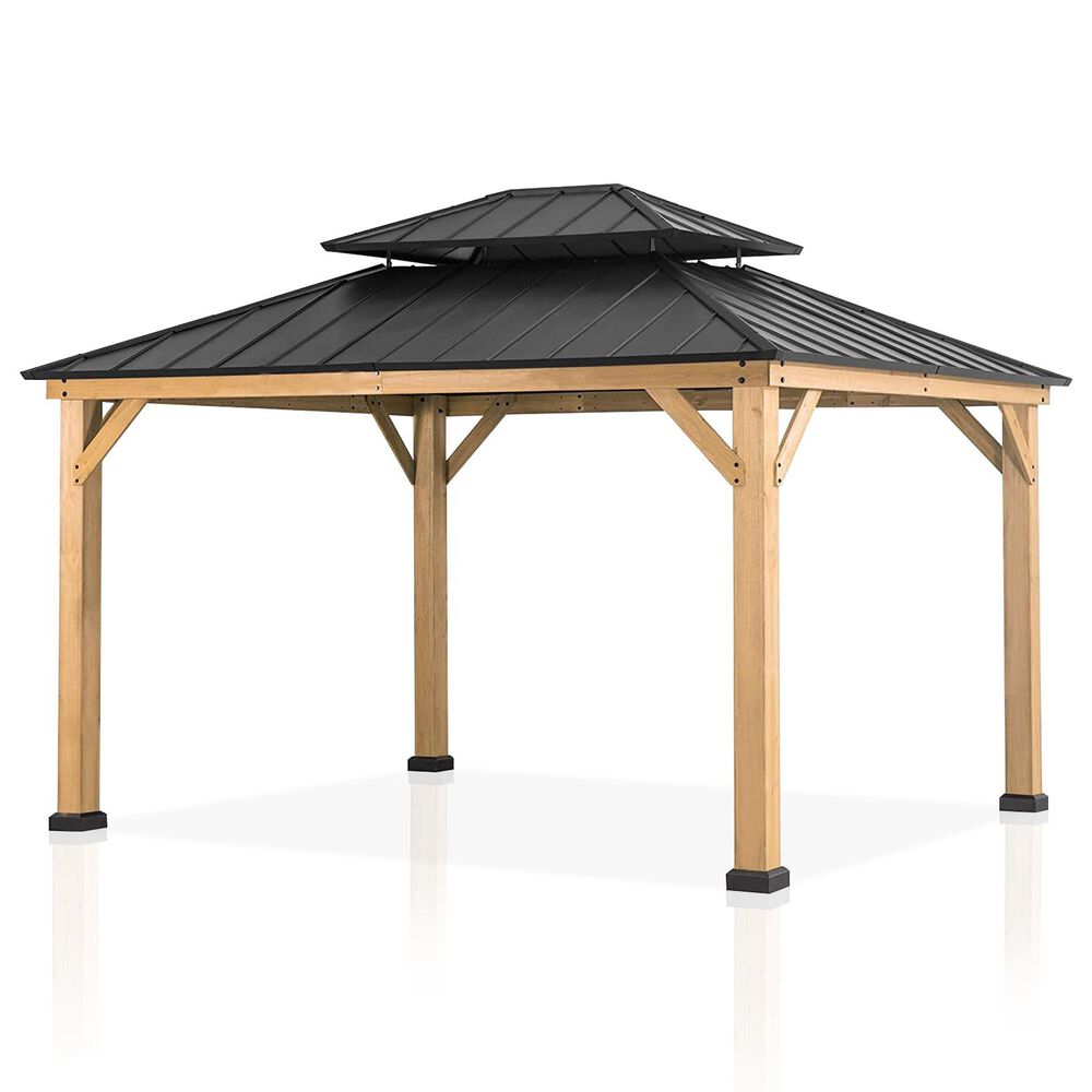 Sunwell Garden 13' x 11' Outdoor Double Roof Hardtop Wood Gazebo, , large
