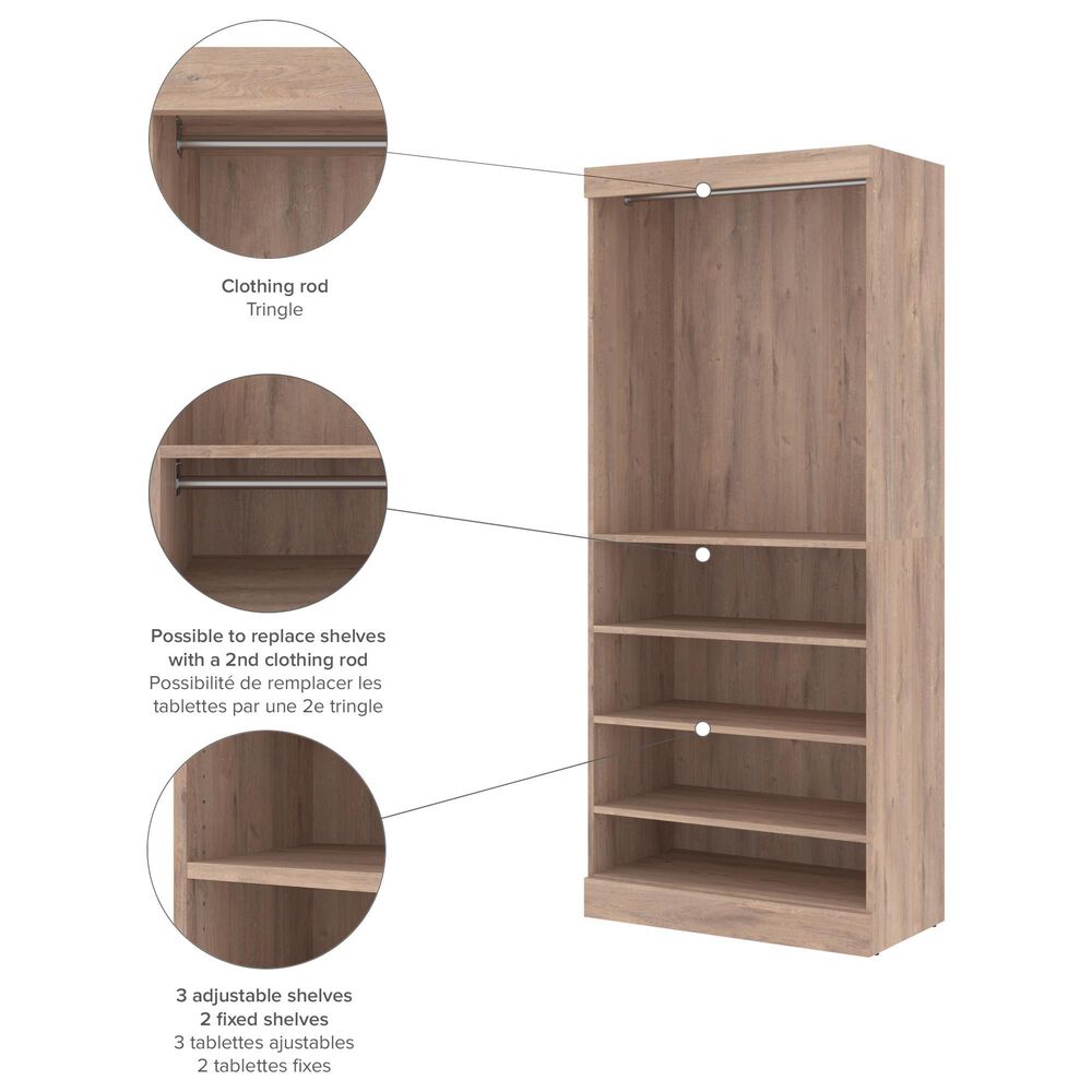 Bestar Pur Closet Organizer with 3-Drawer in Rustic Brown, , large