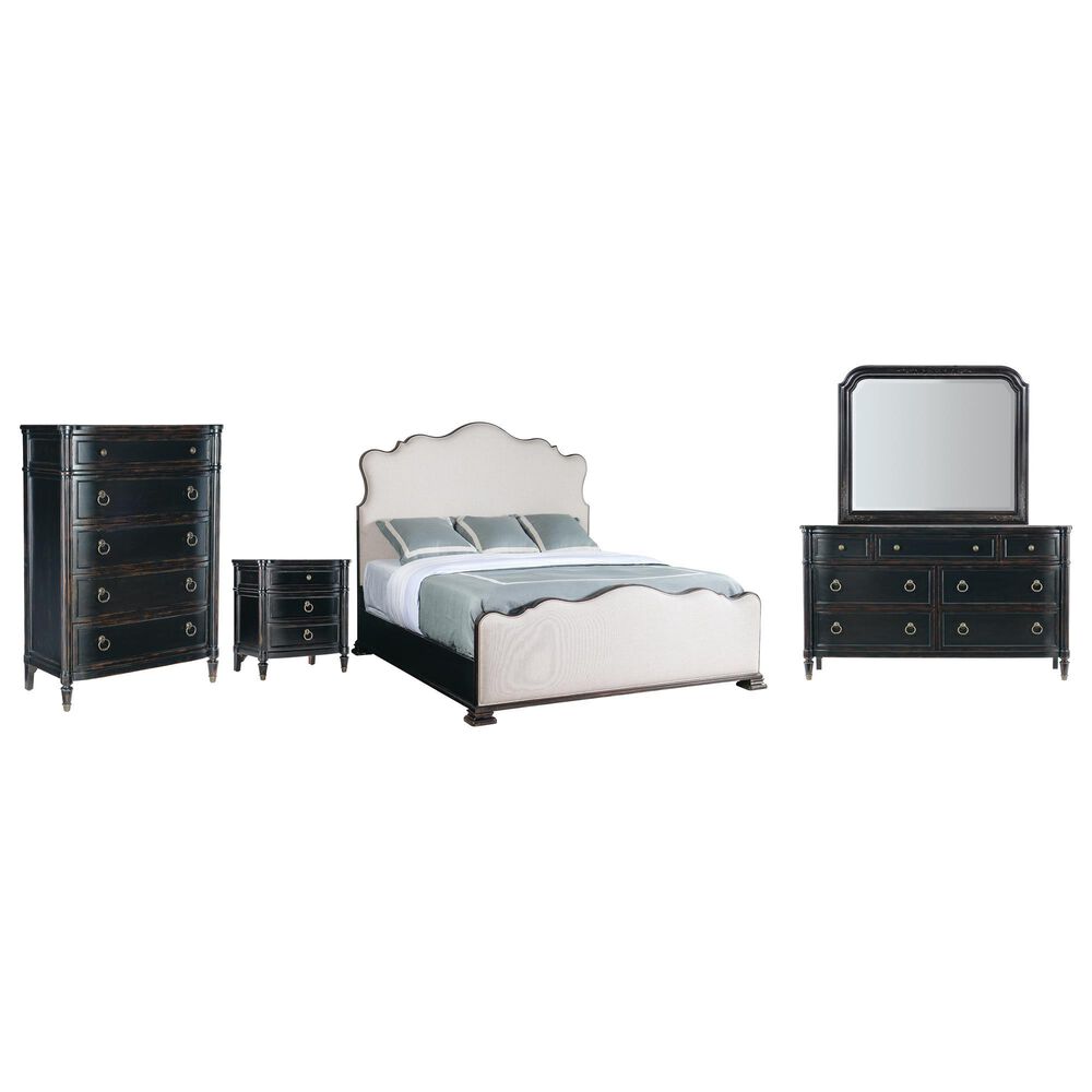 Hooker Furniture Charleston 5-Piece King Upholstered Bedroom Set in Black Cherry, , large
