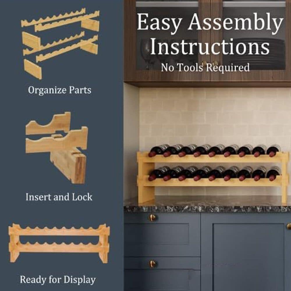 HOMLUX 18-Bottle Bamboo Stackable Modular Wine Rack in Natural, , large