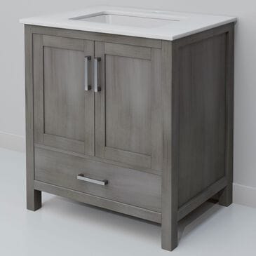 Lexora Home Jacques 30" Single Bathroom Vanity in Distressed Grey with 2 cm White Quartz Top and Rectangular Sink, , large
