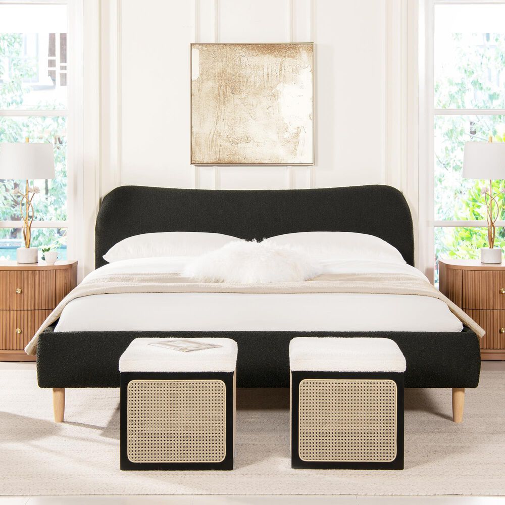 Jennifer Taylor Home Roman King Platform Bed with Ebony Black Upholstered in Natural Whitewashed, , large