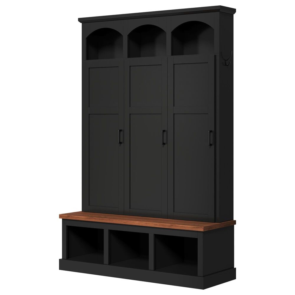 HOMLUX 5-Hook Hall Tree with 3 Hidden Storage in Black and Walnut, , large
