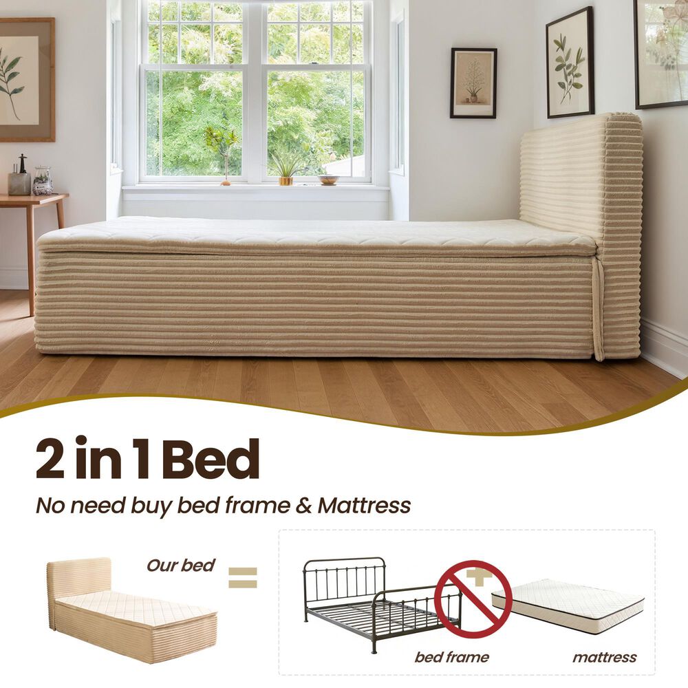 HOMLUX Plush Twin Mattress with Beige Headboard, , large