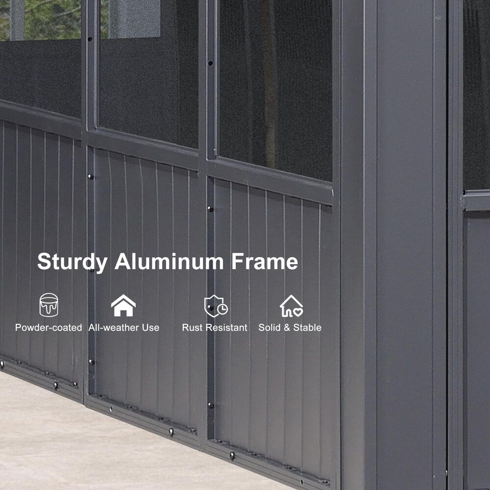 HOMLUX 12' x 20' Outdoor Hardtop Gazebo with Aluminum Frame, Double Galvanized Roof, Detachable Windows, Solarium Sunroom in Gray, , large