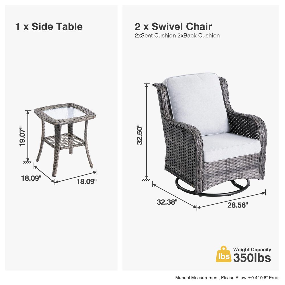 HOMLUX 3-Piece Patio Conversation Set with Swivel Chairs in Grey, , large