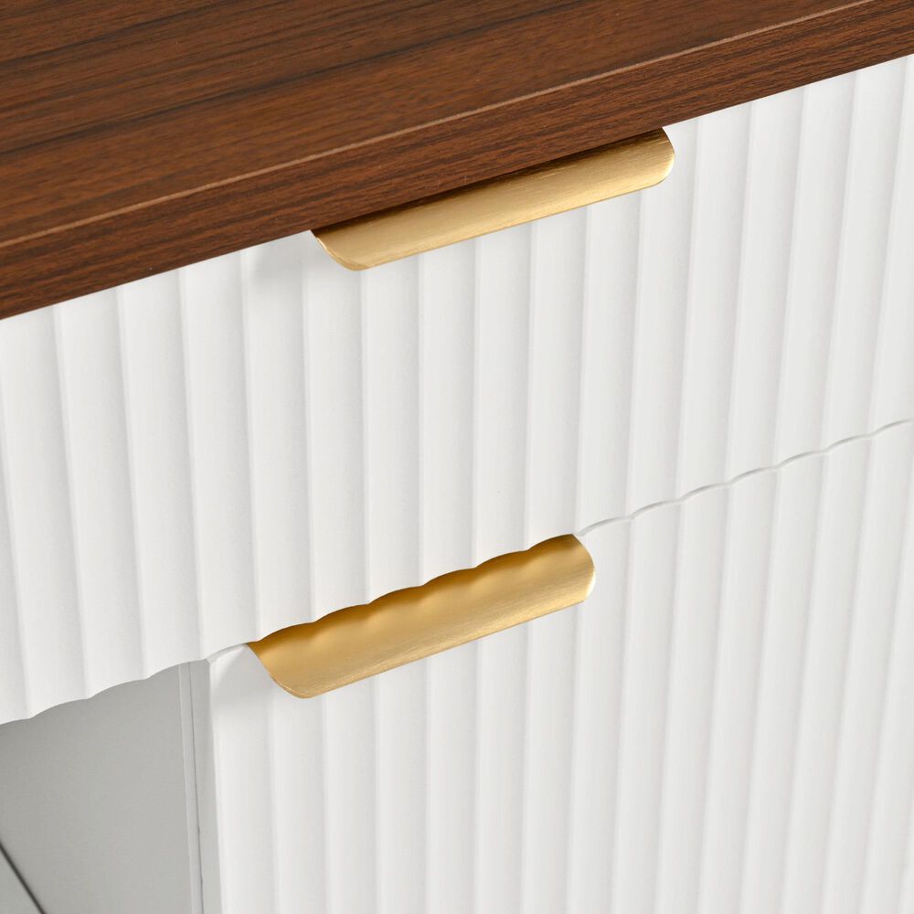 HOMLUX 52" Fluted Kitchen Island with Drop Leaf in White, , large