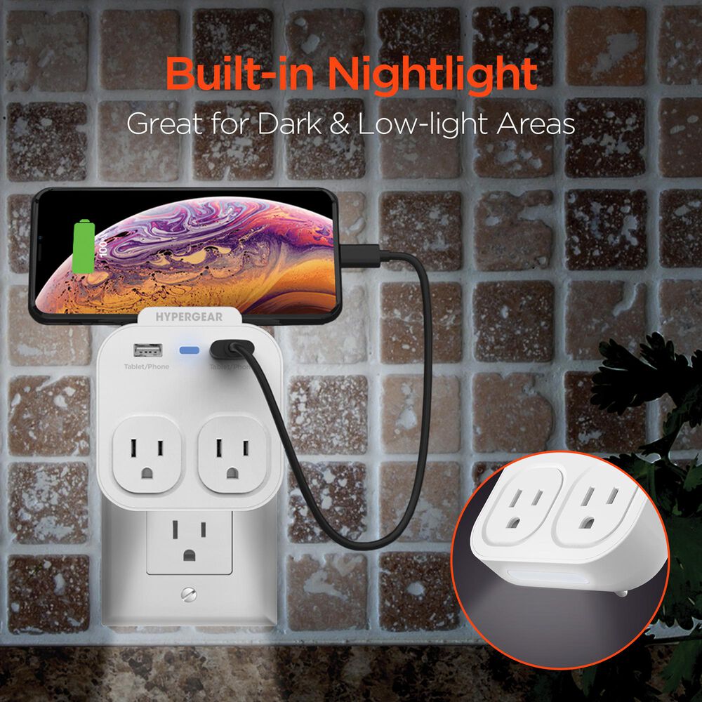 Hypercel Multi Outlet with Dual USB Adapter in White, , large