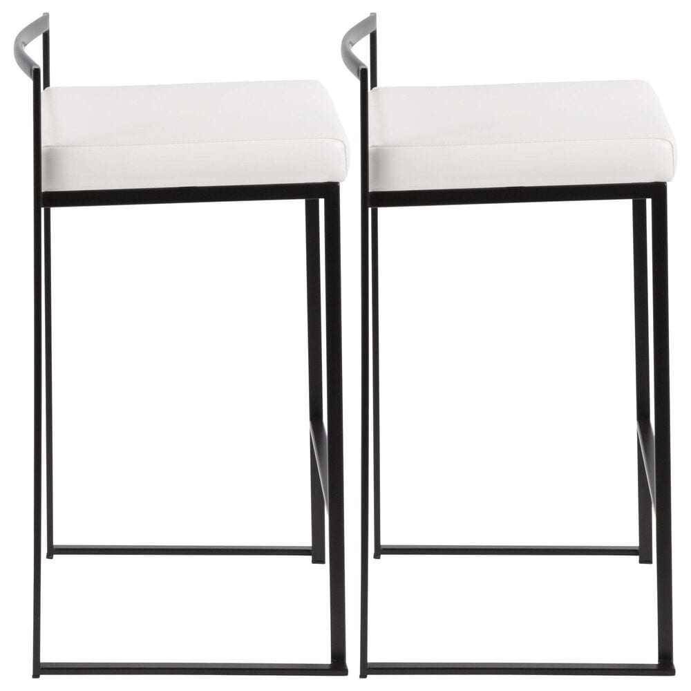 Lumisource Fuji Stackable Counter Stool with White Faux Leather Cushion in Black &#40;Set of 2&#41;, , large