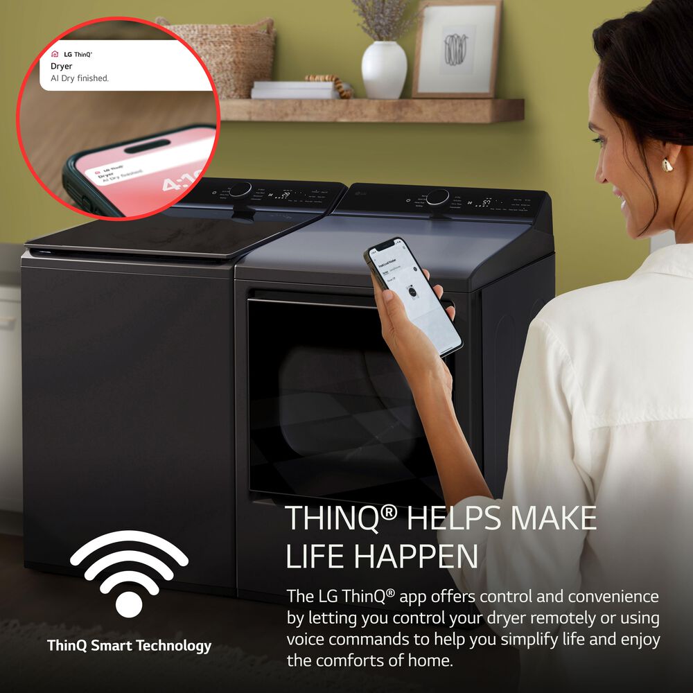 LG 7.3 Cu. Ft. Rear Control Electric Dryer with LG EasyLoad Door and AI Sensing in Matte Black, , large