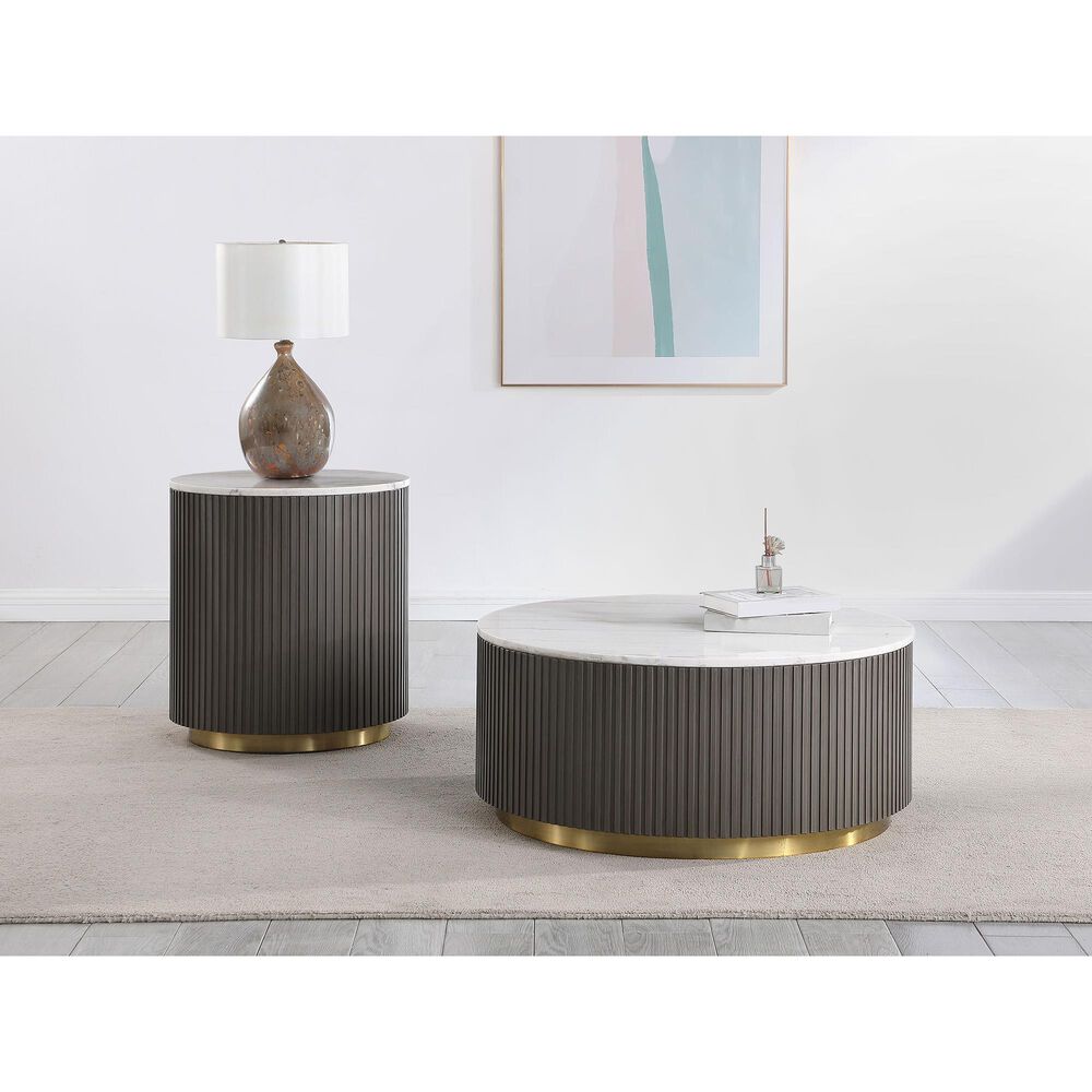 Pacific Landing Jason End Table in White, Charcoal and Brushed Gold, , large