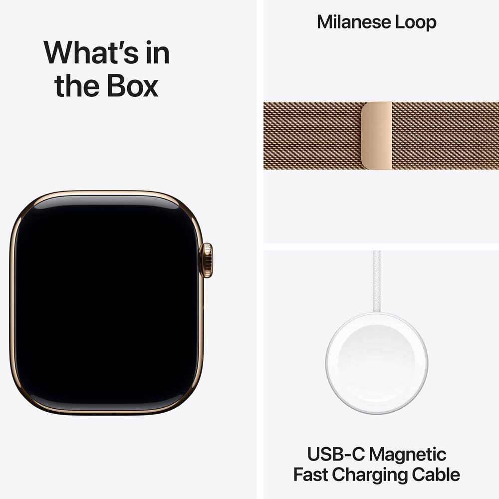 Apple Watch Series 10 GPS + Cellular 46mm Gold Titanium Case with Gold Milanese Loop - S/M, , large