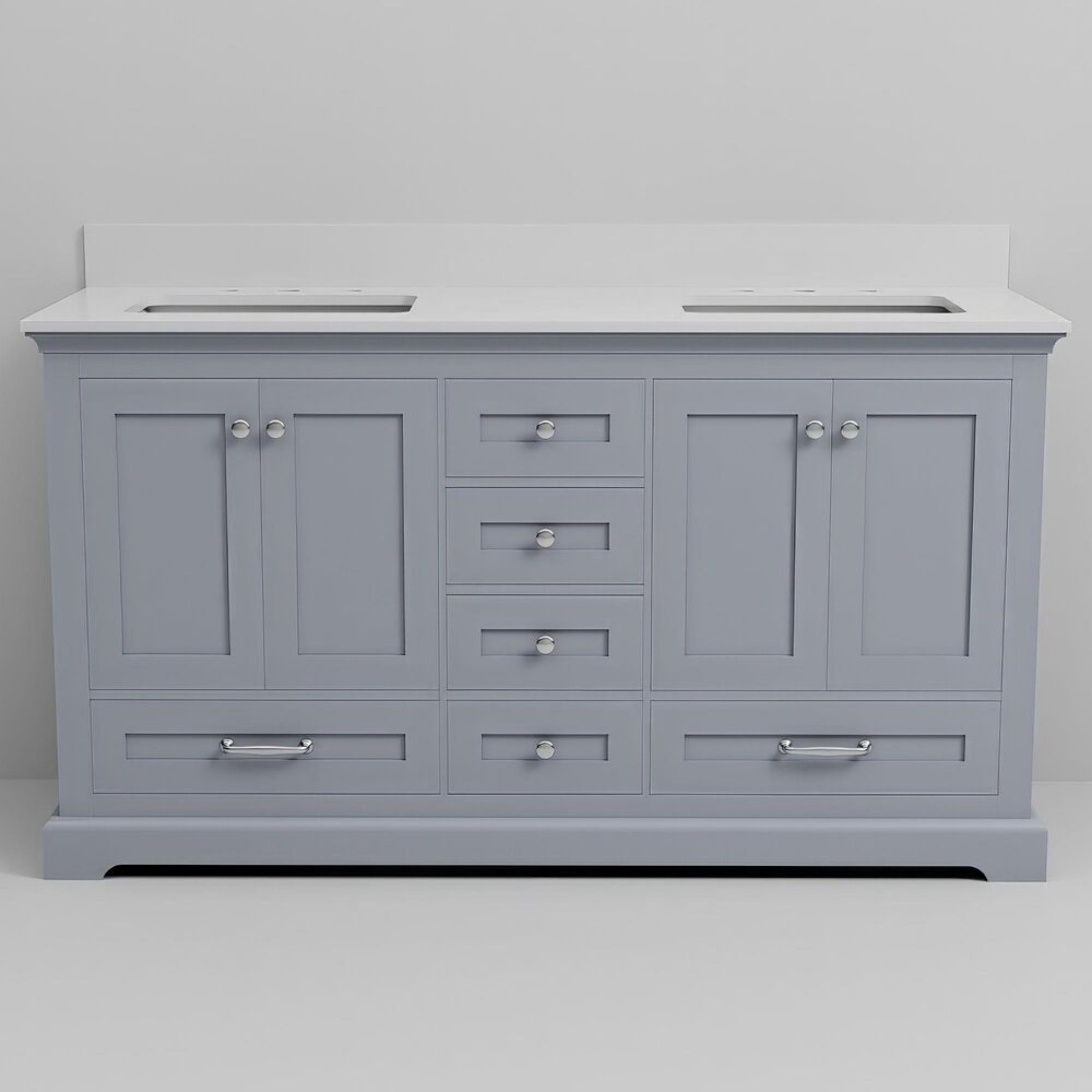 Lexora Home Dukes 60&quot; Double Bathroom Vanity in Dark Grey with White Cultured Marble Top and Rectangular Sinks, , large
