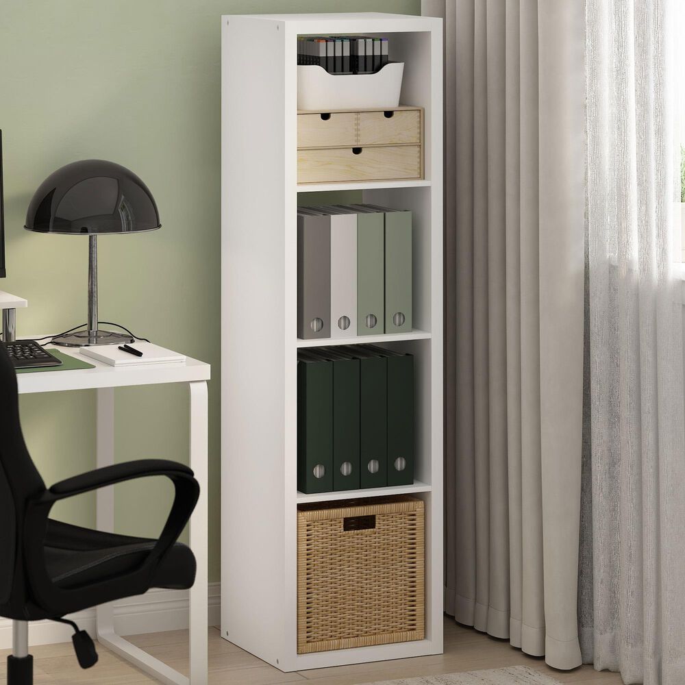 HOMLUX 4-Cube Vertical Reversible Open Back Bookshelf in White, , large