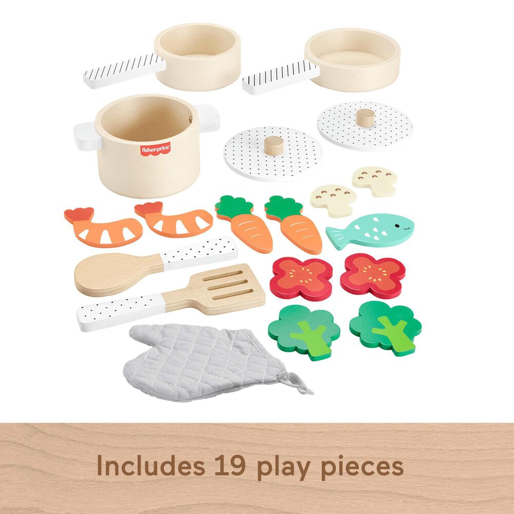 Fisher Price Wooden Kitchen Pretend with Play Pots and Pans Set in Multicolor, , large