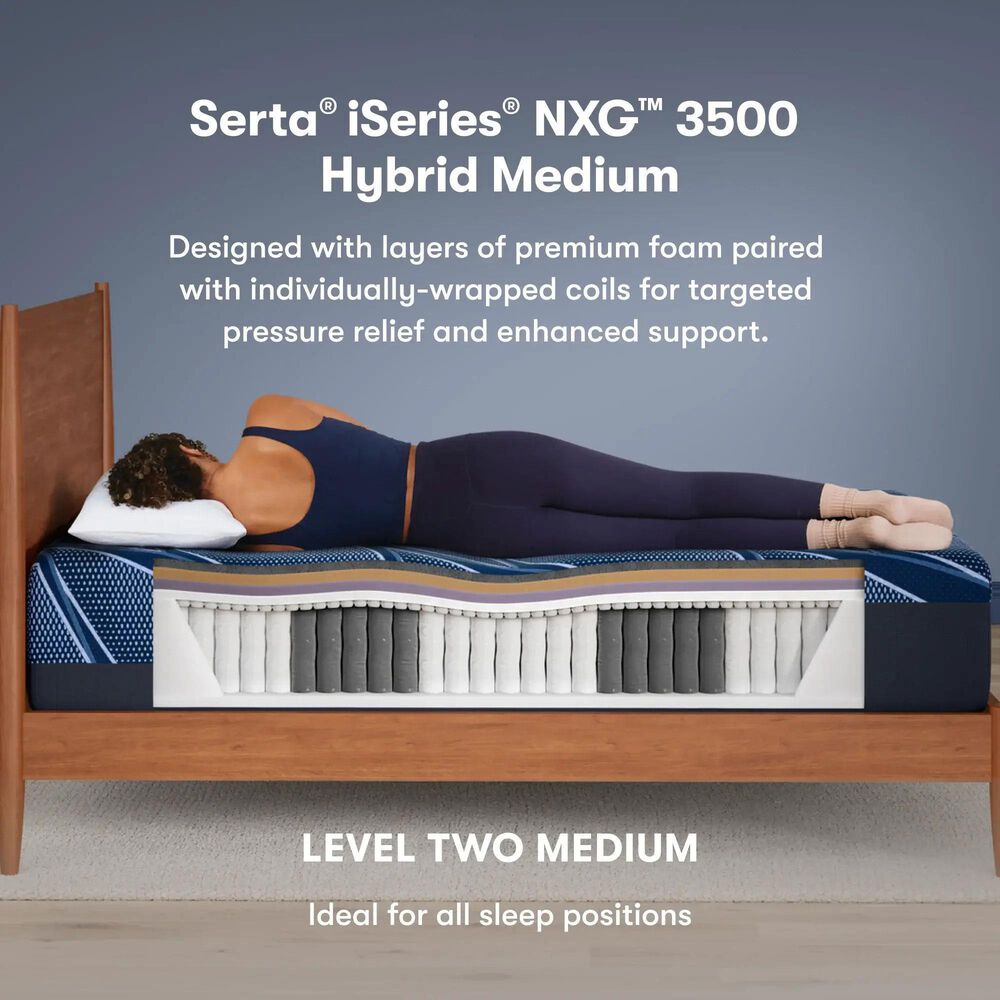Serta iSeries NXG 3500 Hybrid Medium Flex Head Queen Mattress with Flex SH Flex Head Queen Adjustable Base, , large