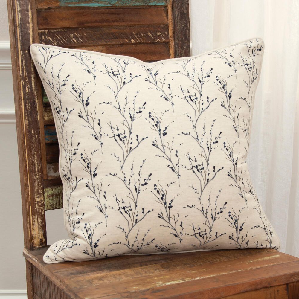 Rizzy Home Floral 20" Pillow Cover in Natural and Blue, , large