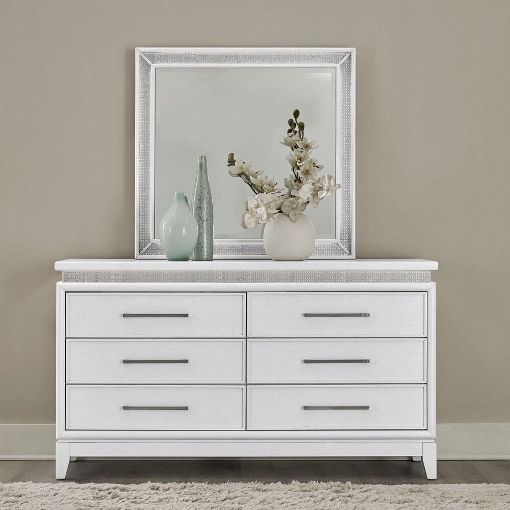 Belle Furnishings Reflections Lighted Dresser Mirror in Pearl White and Rhinestone, , large