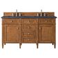 James Martin Vanities Brittany 60" Double Bathroom Vanity in Saddle Brown with 3 cm Charcoal Soapstone Quartz Top and Rectangular Sinks, , large