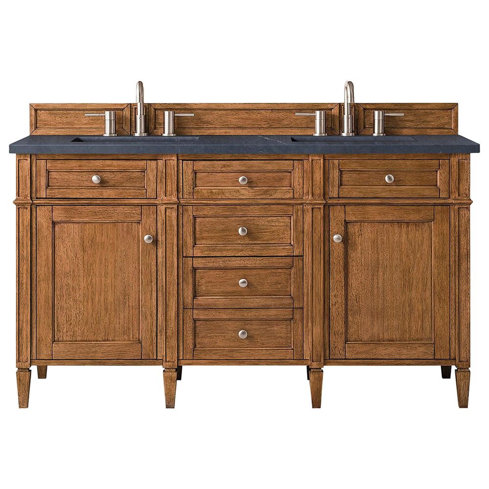 James Martin Vanities Brittany 60" Double Bathroom Vanity in Saddle Brown with 3 cm Charcoal Soapstone Quartz Top and Rectangular Sinks, , large