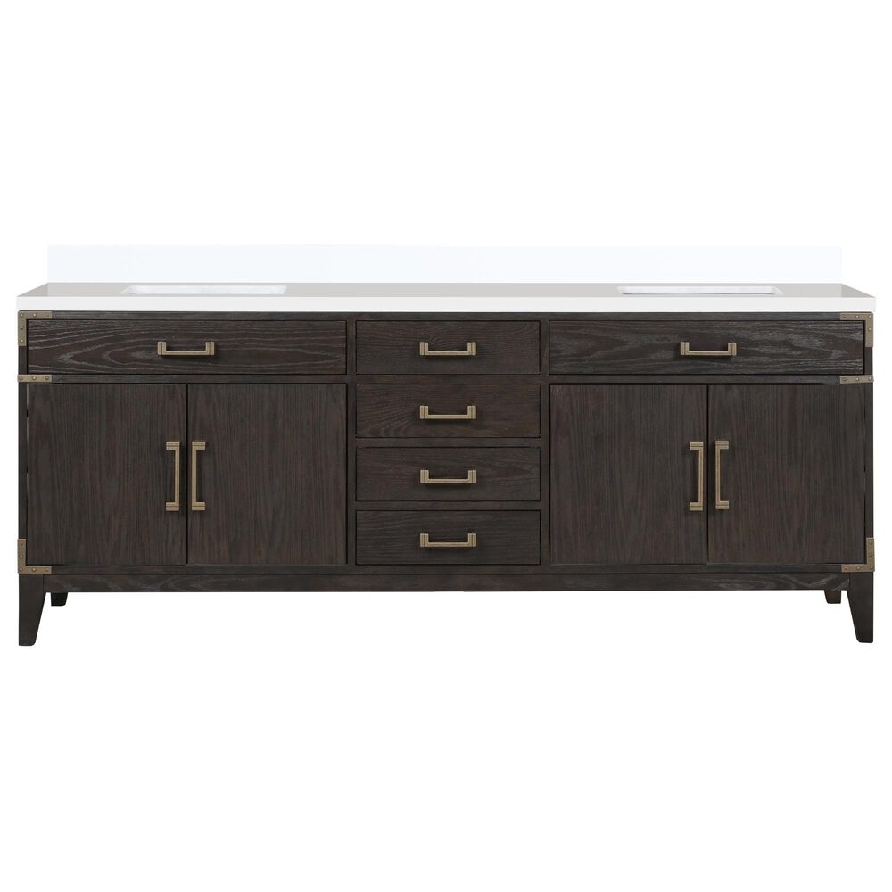 Lexora Home Laurel 84&quot; Double Bathroom Vanity in Brown Oak with White Cultured Marble Top and Rectangular Sinks, , large