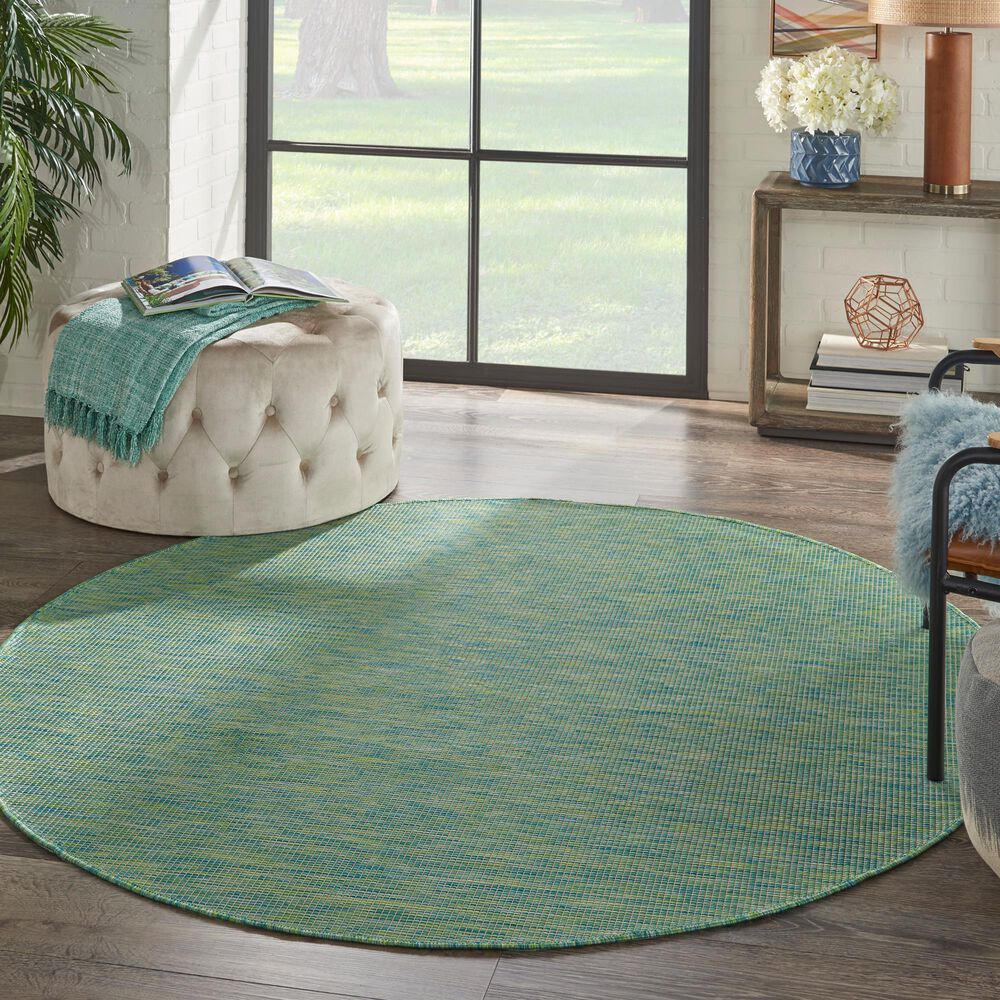 Nourison Positano 8&#39; Round Blue and Green Indoor/Outdoor Area Rug, , large