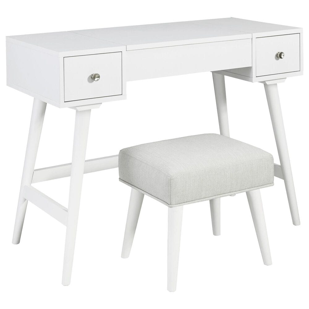 Ashley Thadamere Vanity with Stool in White, , large