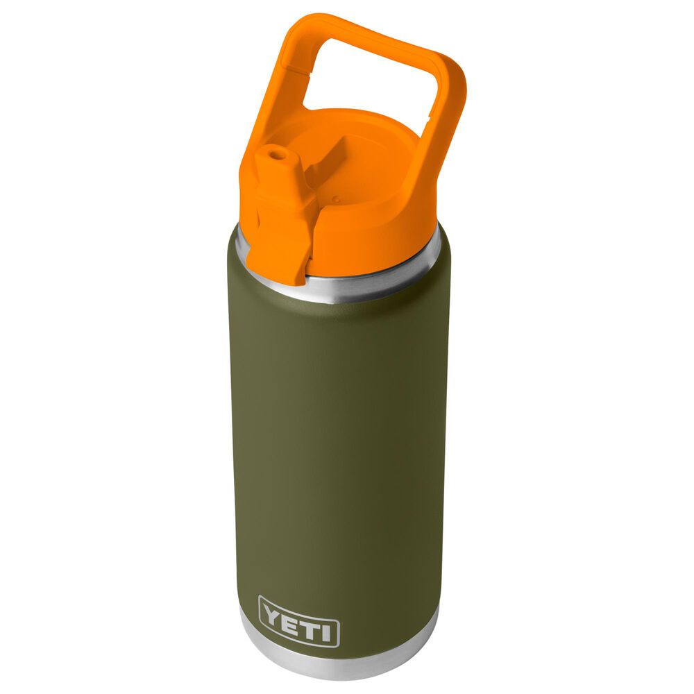 YETI Rambler 26 Oz Water Bottle with Color-Blocked Straw Cap in Olive and King Crab Orange, , large