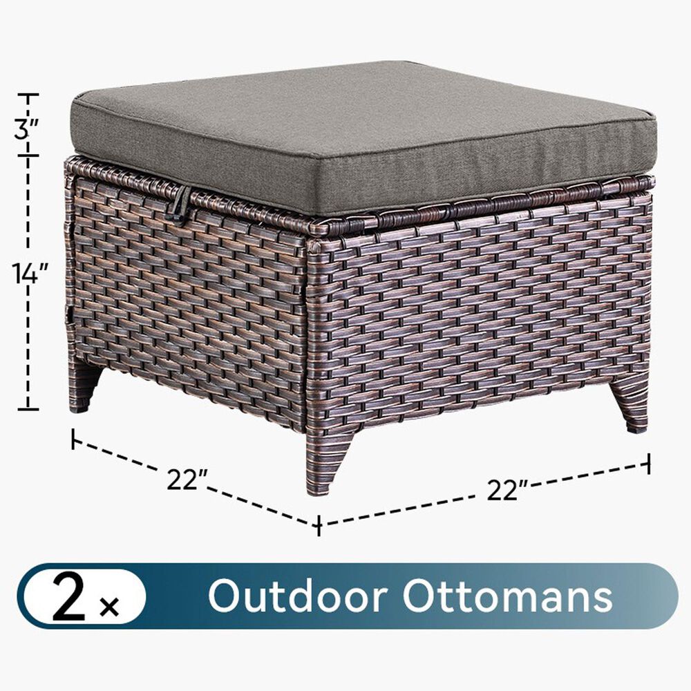 Sunwell Garden Patio Ottoman with Gray Cushion in Brown (Set of 2), , large