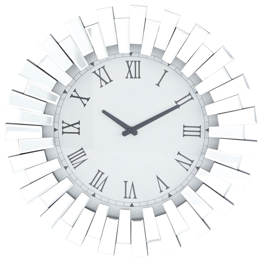 Maple and Jade Starburst Mirrored Decorative Wall Clock in Silver, , large