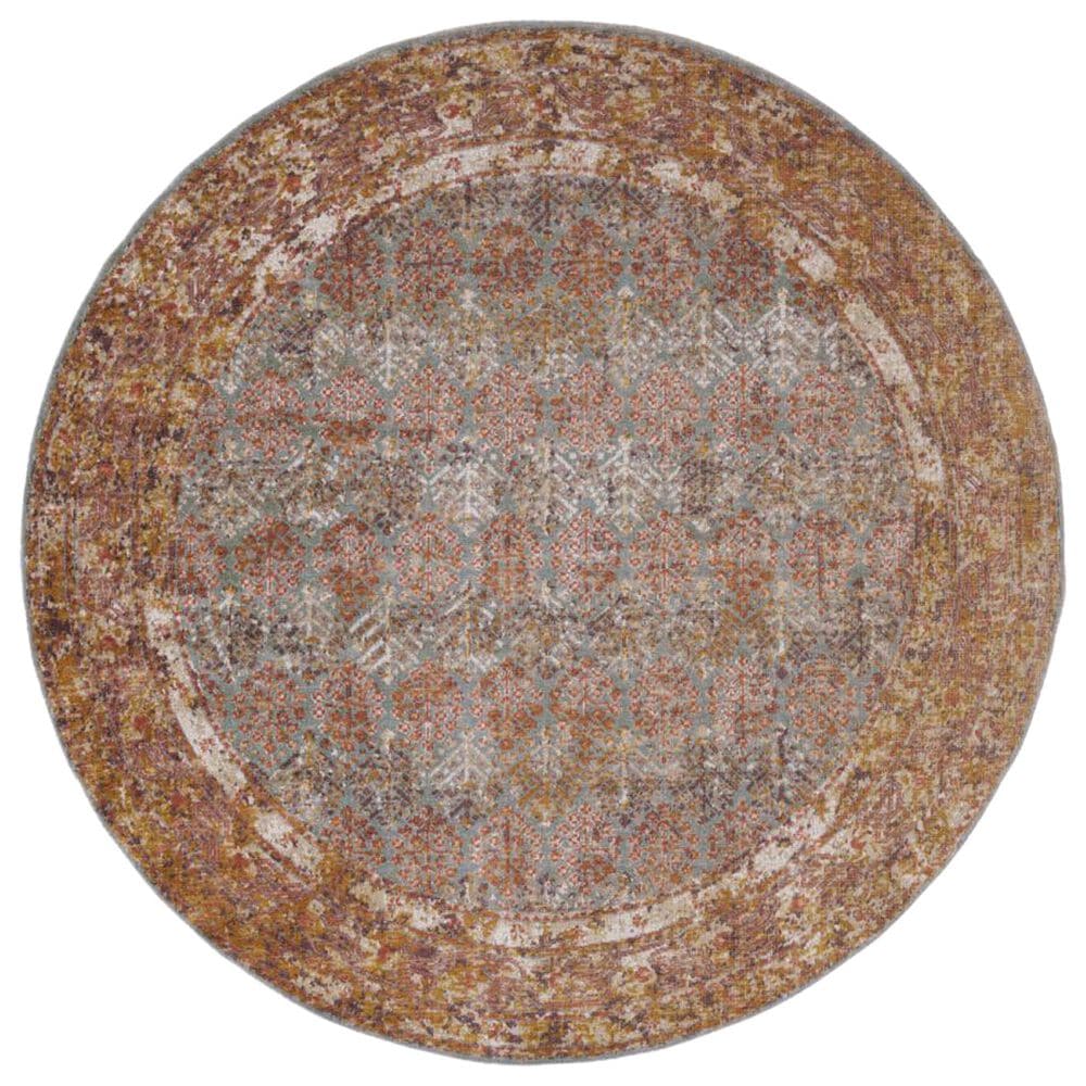 Amer Rugs Eternal 6"7" Round Sea Blue and Rust Area Rug, , large