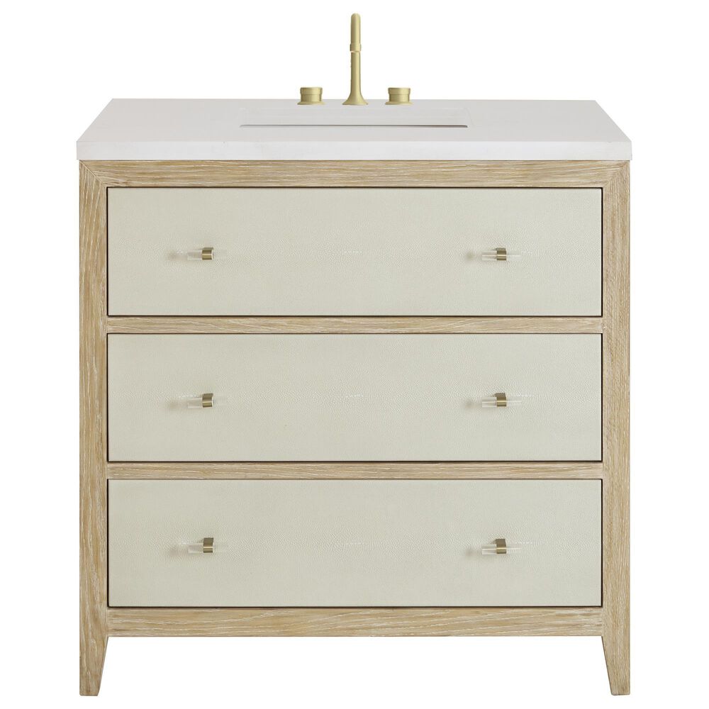 James Martin Vanities Celeste 36&quot; Single Vanity in Sun-washed Oak with Embossed Shagreen and 3 cm White Zeus Quartz Top, , large