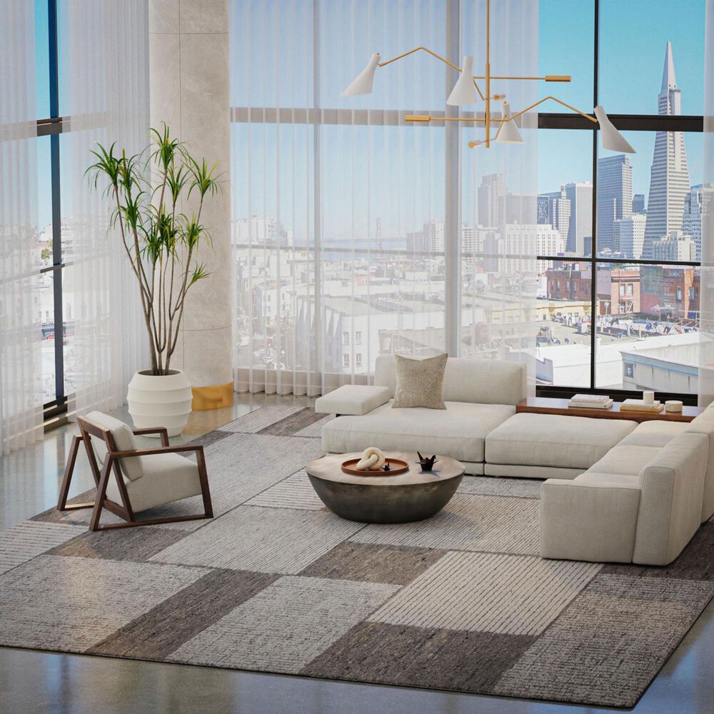 RIZZY Willow Gray, Ivory, Beige and Charcoal 7&#39;9&quot; x 9&#39;9&quot; Area Rug, , large