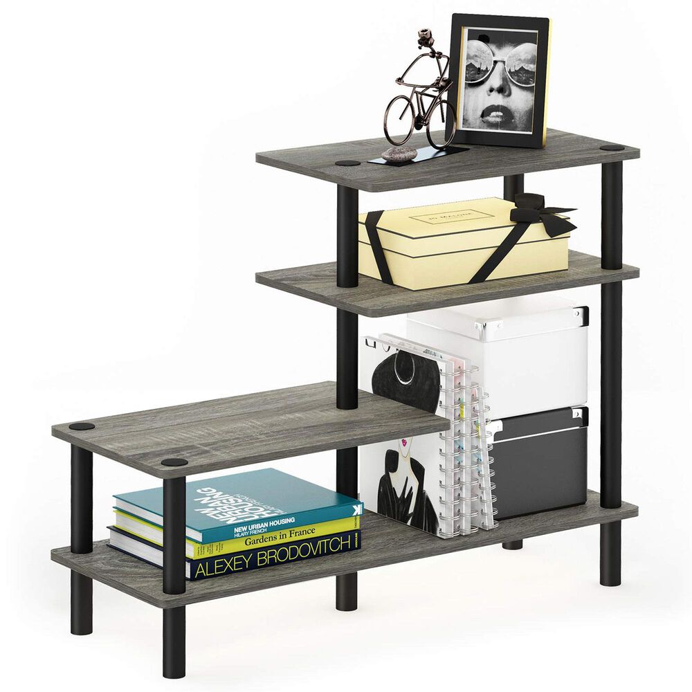 HOMLUX Turn-N-Tube 3-Tier Side Display Rack in French Oak and Black, , large