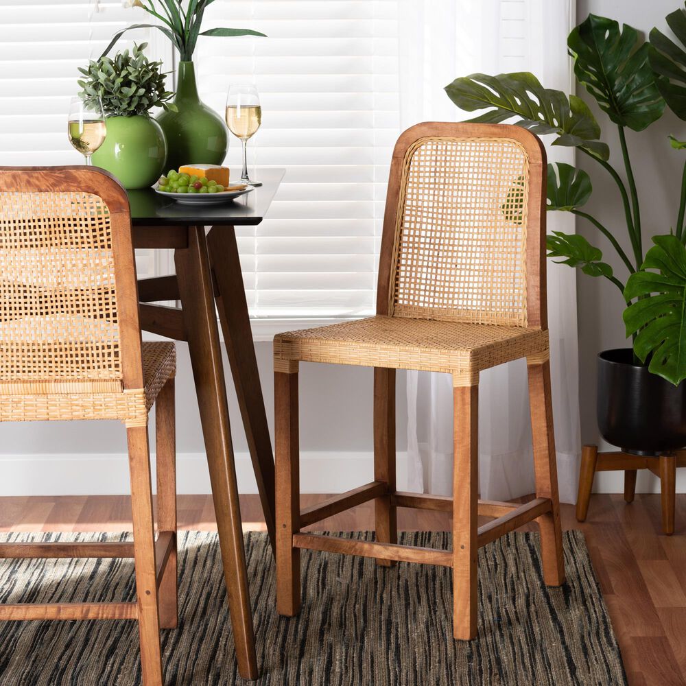 Baxton Studio Caspia Counter Stool in Walnut Brown, , large