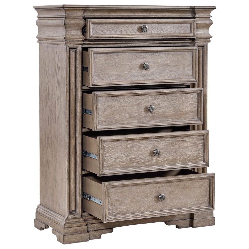 Millenium Blairhurst 5-Piece King Panel Bedroom Set in Light Warm Grayish Brown with Lights and USB Ports, , large