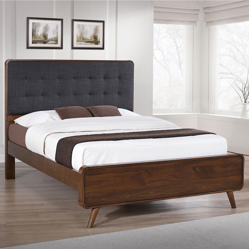 Pacific Landing Robyn Full Upholstered Platform Bed in Dark Gray and Dark Walnut, , large