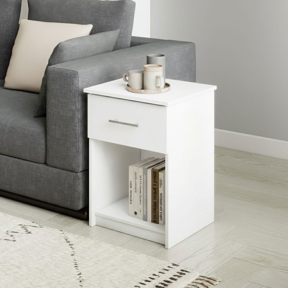 HOMLUX 1-Drawer Modern Nightstand with Bar Handle in Solid White, , large