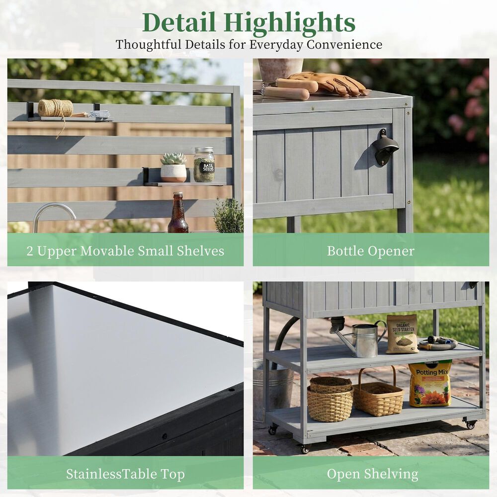HOMLUX 41.7'' Outdoor Rolling Kitchen Island in Gray, , large