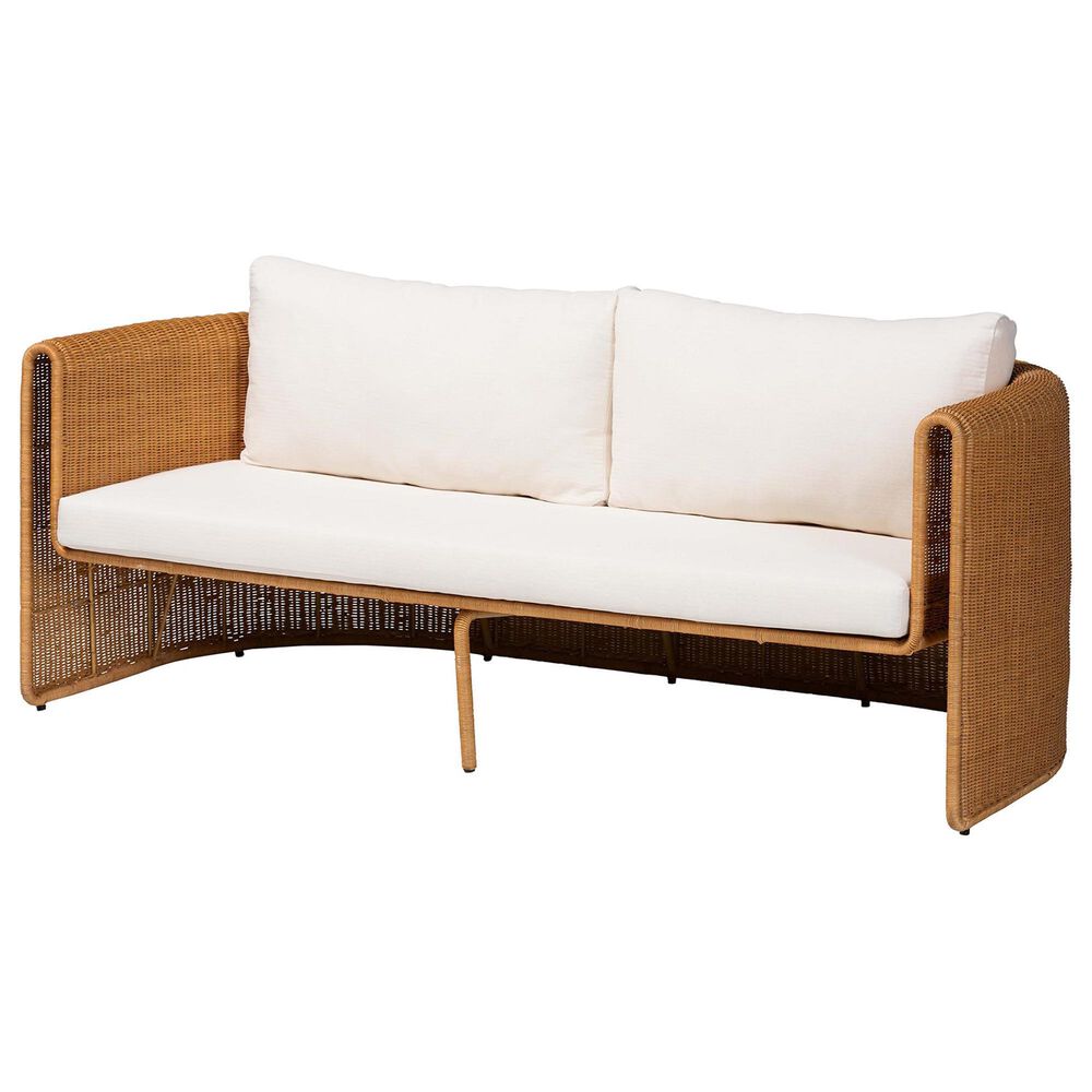 Baxton Studio Carina Stationary Sofa with Light Honey Rattan in Neutral, , large