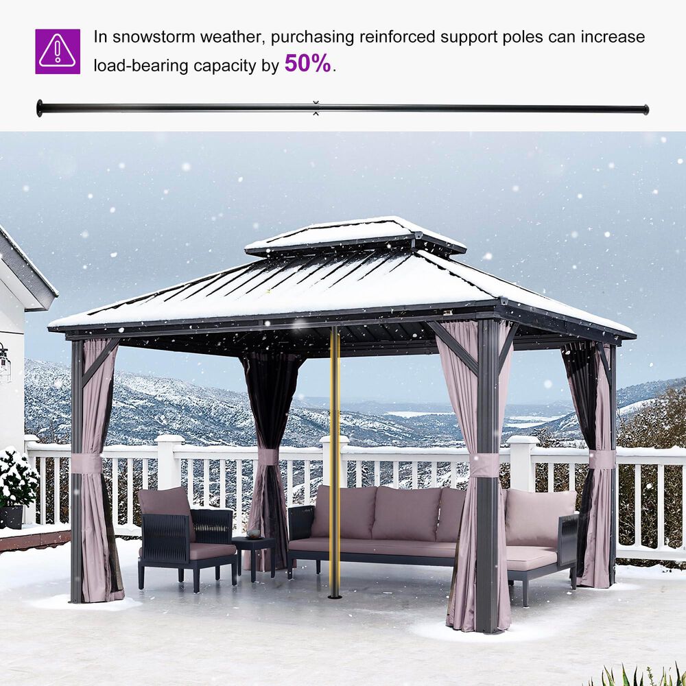 HOMLUX 10' x 12' Outdoor Hardtop Gazebo with Galvanized Steel Roof, Netting, and Curtains Gray, , large