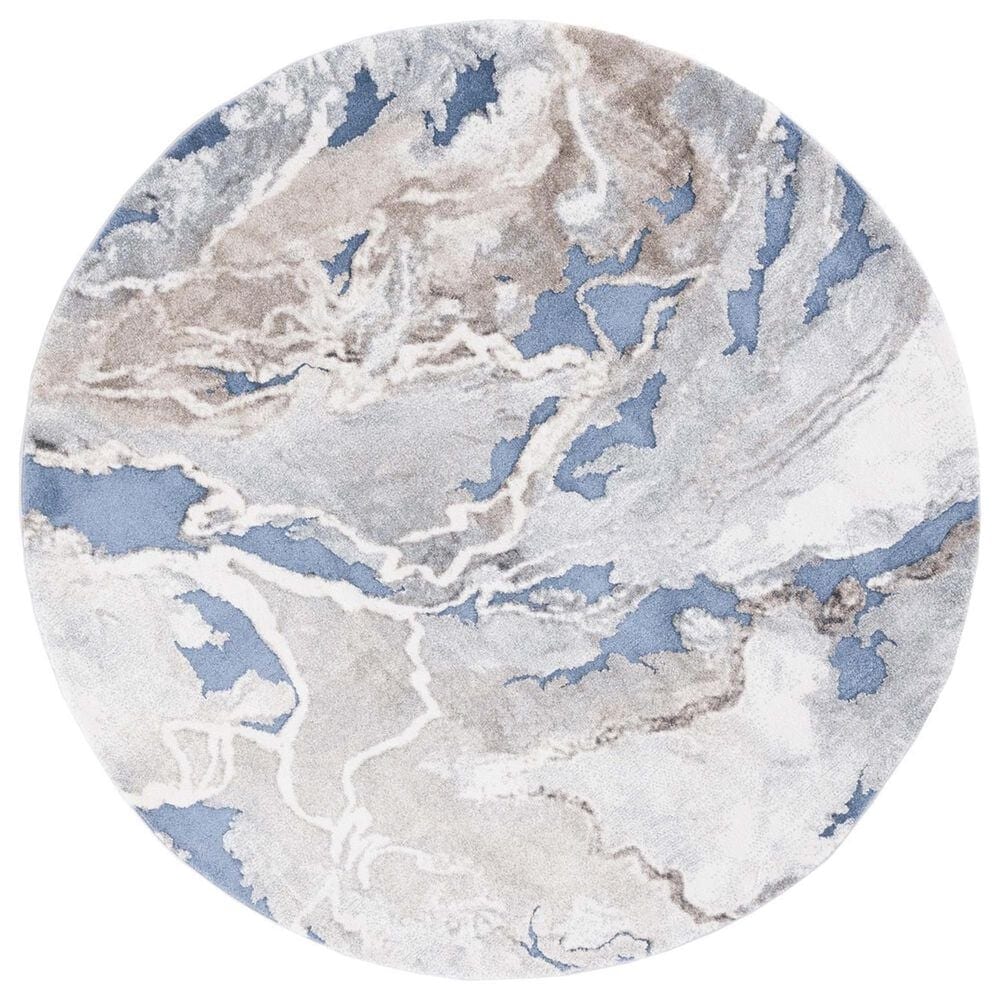 Safavieh Cyrus Shag 6"7" Round Blue and Beige Area Rug, , large