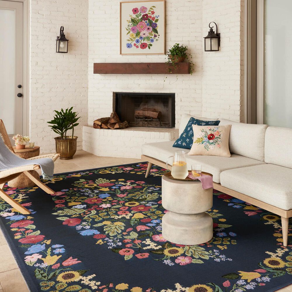 Rifle Paper Co. x Loloi Perennial Blossom 5&#39;3&quot; x 7&#39;8&quot; Navy Area Rug, , large