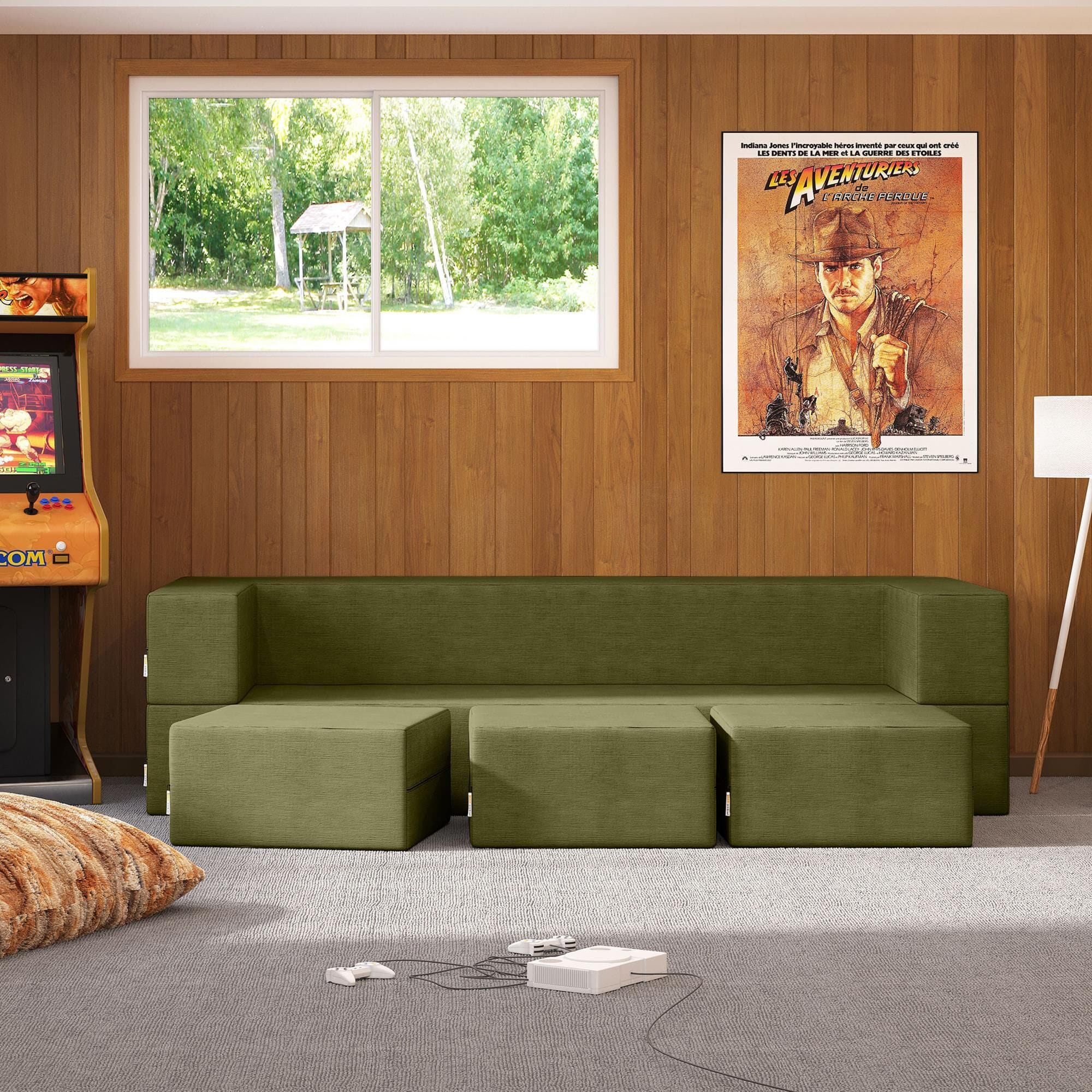 Jaxx Zipline 3-Piece Stationary Convertible Sleeper Sofa in Moss