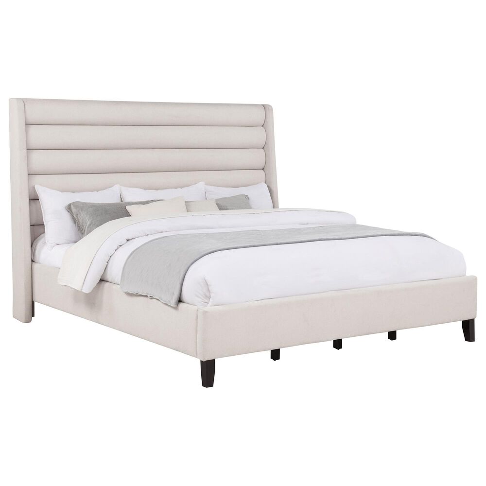 Pacific Landing Leslie Eastern King Upholstered Platform Bed in Beige, , large