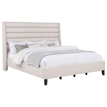 Pacific Landing Leslie Eastern King Upholstered Platform Bed in Beige, , large