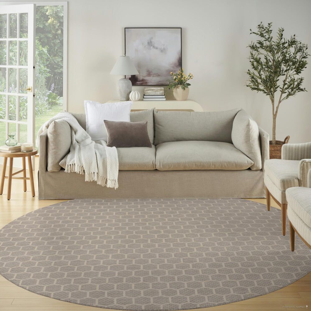 Nourison Twist Reversible 8&#39; Round Grey Indoor/Outdoor Area Rug, , large