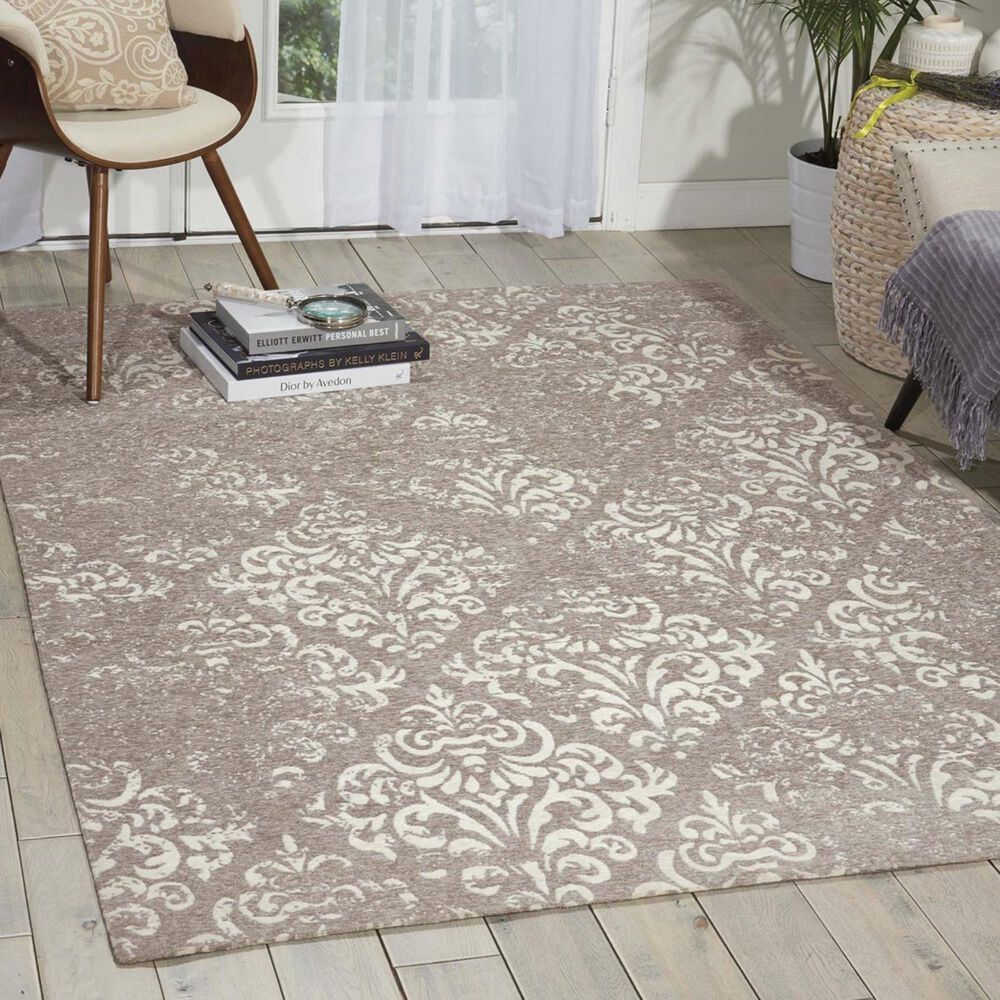 Nourison Damask DAS03 5" x 7" Ivory and Grey Area Rug, , large