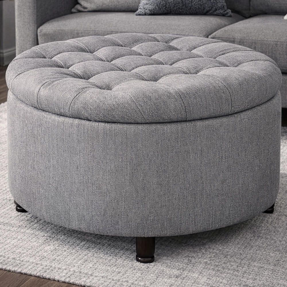 Regency Global Sourcing Knight 28" Round Storage Ottoman in Gray, , large