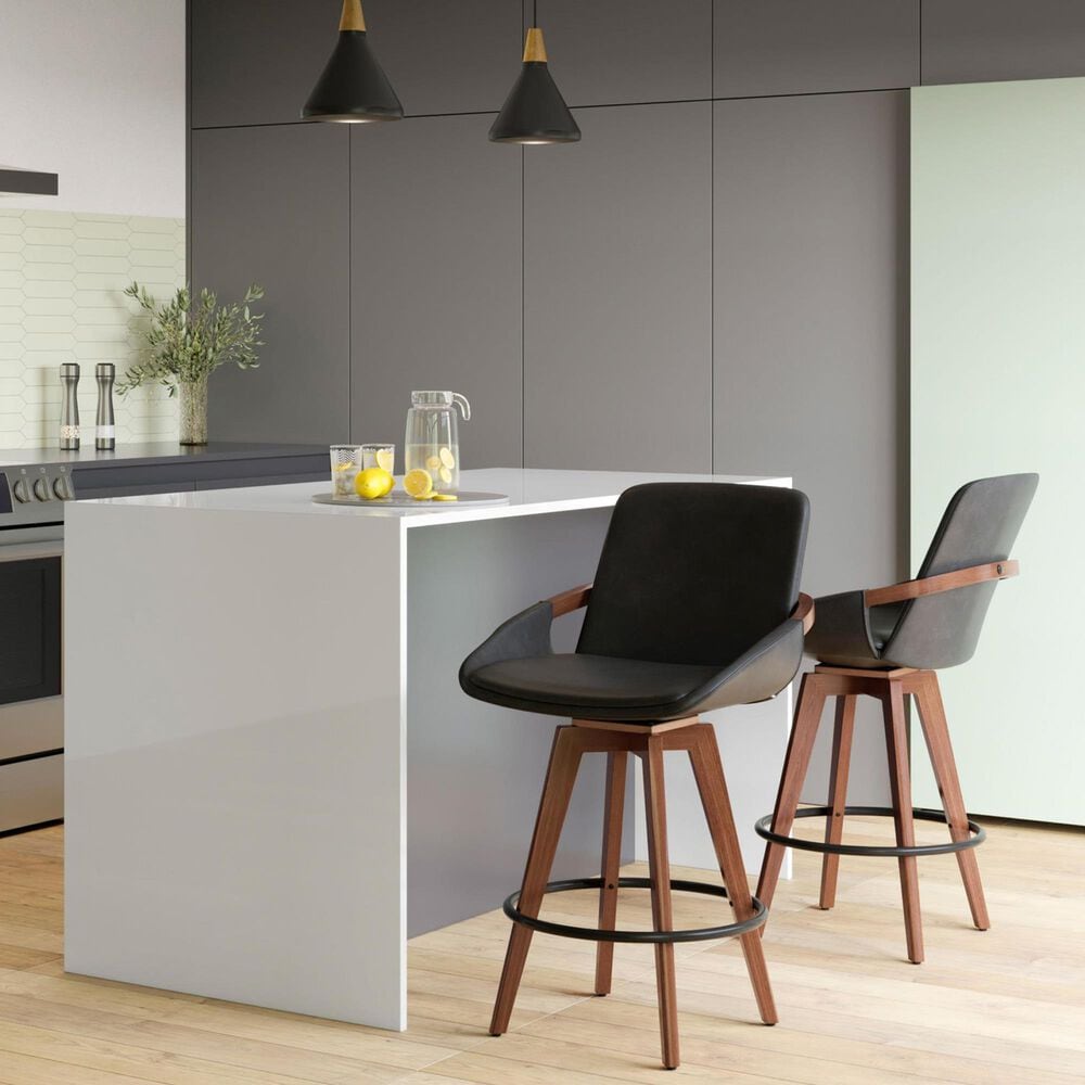 Lumisource Cosmo Swivel Counter Stool in Walnut and Black, , large